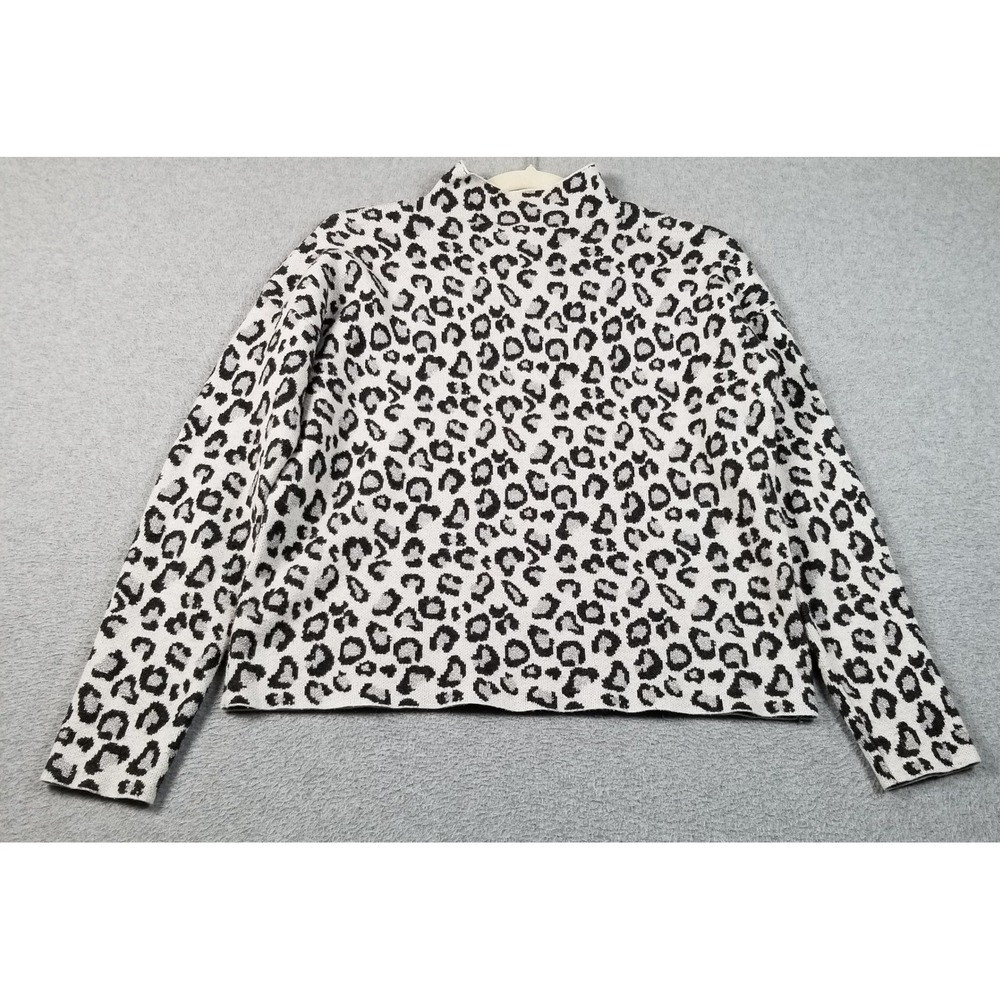 Cynthia Rowley Sweater Womens Small Black Gray Leopard Print Mock Neck Metallic